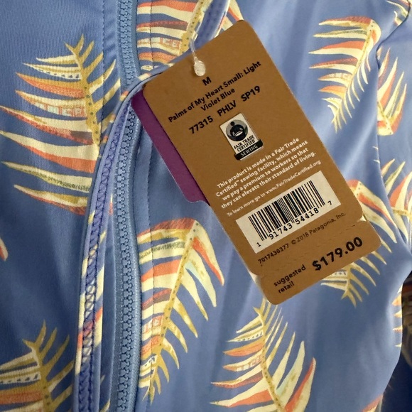 Patagonia 🩵Great Ocean Day 🩵Blue Long-Sleeve One-Piece Swimsuit with Yellow Leaf - Picture 5 of 5